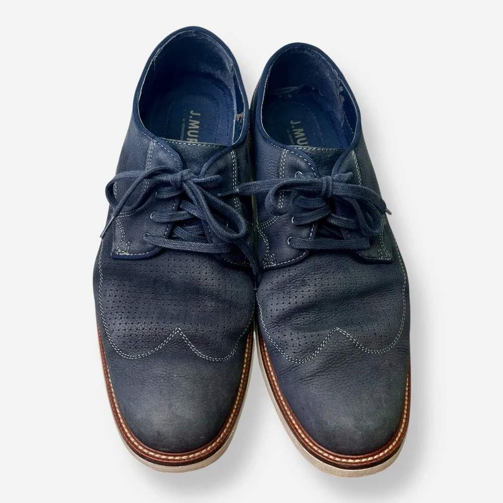 Johnston & Murphy Wingtip Oxford Dress Shoes Mens 10.5 Blue Nubuck Leather 10869